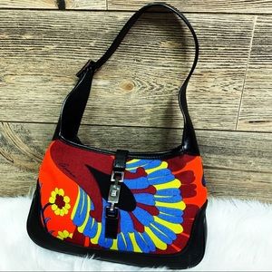 GUCCI Jackie O Purse Mod Floral Canvas Black